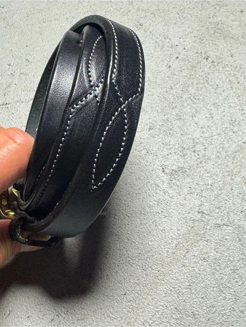 Tory leather stitched equestrian bridle belt black brass buckle size 32